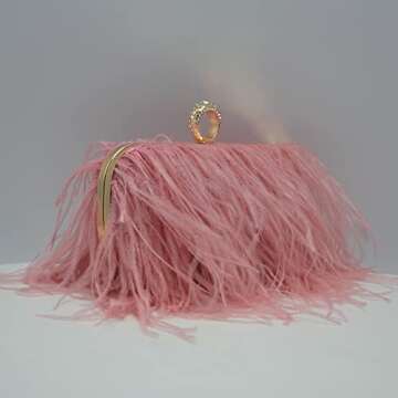 Miuco Women Feather Clutch Purse Shoulder Crossbody Bag Evening Handbags (Pink)