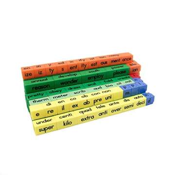 hand2mind Reading Rods Prefix, Suffix and Root Words, Build a Word with Linking Cubes, Early Readers, Reading Manipulatives, Montessori Alphabet, 1st Grade Reading, Homeschool Supplies (Set of 107)