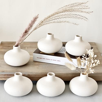 Carrot's Den - Set of 6 Nordic Minimalist White Ceramic Donut Bud Vases for Decor | Modern Boho Vase...