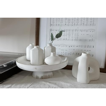 Set of 6 Nordic Minimalist White Ceramic Donut Bud Vases