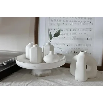 Set of 6 Nordic Minimalist White Ceramic Donut Bud Vases