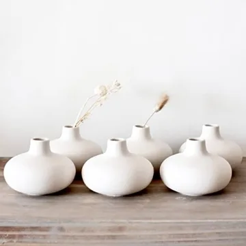 Set of 6 Nordic Minimalist White Ceramic Donut Bud Vases