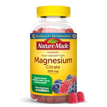 Nature Made High Absorption Magnesium Citrate 200 mg per serving, Magnesium Supplement for Muscle, N...
