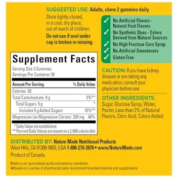 Nature Made Magnesium Gummies 200 mg for Heart and Sleep