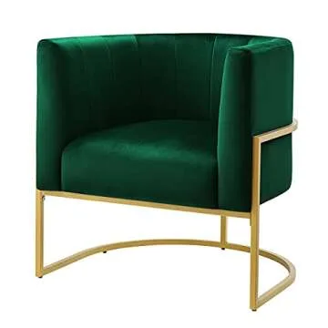 24KF Upholstered Living Room Chair Modern Jade GreenTextured Velvet Accent Chair with Golden Metal Stand-Jade Green