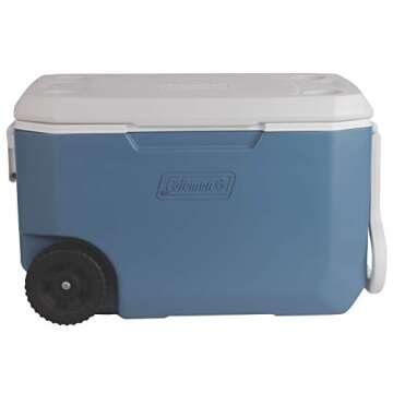 Coleman Rolling Cooler 62 Quart Xtreme 5 Day Cooler with Wheels Wheeled Hard Cooler Keeps Ice Up to 5 Days, Blue
