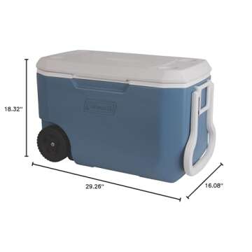Coleman Rolling Cooler 62 Quart Xtreme 5 Day Cooler with Wheels Wheeled Hard Cooler Keeps Ice Up to 5 Days, Blue