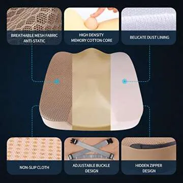 LARROUS Comfort Memory Foam Seat Cushion for Car Seat Driver, Tailbone (Coccyx) Pain Relief Pad for Driving, Office Chair (Beige)