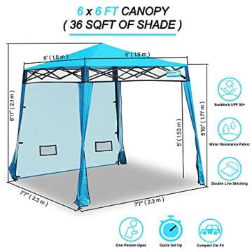 EzyFast Compact Pop Up Canopy Tent, Collapsible Instant Shelter, Portable Sports Cabana, With Built-in Weight Bags, 8 x 8 ft Base / 6 x 6 ft Top for Camping,Hiking,Fishing,Family Outings (Mosaic Blue)