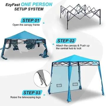 EzyFast Compact Pop Up Canopy Tent, Collapsible Instant Shelter, Portable Sports Cabana, With Built-in Weight Bags, 8 x 8 ft Base / 6 x 6 ft Top for Camping,Hiking,Fishing,Family Outings (Mosaic Blue)