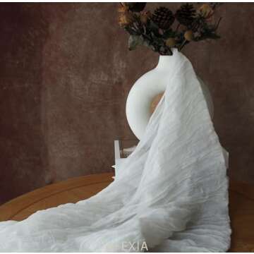 FEXIA 3 Pack White Cheesecloth Table Runner 35x120 Inches for Baby Shower Decoration Spring Easter Ivory Table Runner for Wedding Party First Communion Centerpiece Engagement Bridal Shower Decoration