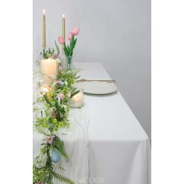 FEXIA 3 Pack White Cheesecloth Table Runner 35x120 Inches for Baby Shower Decoration Spring Easter Ivory Table Runner for Wedding Party First Communion Centerpiece Engagement Bridal Shower Decoration