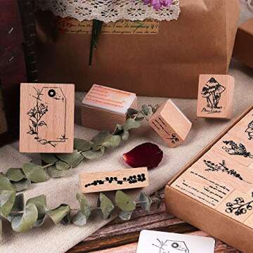 NOGAMOGA 12pcs Plant Pattern Wooden Rubber Stamps for Crafts