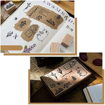 NOGAMOGA 12pcs Plant Pattern Wooden Rubber Stamps for Crafts