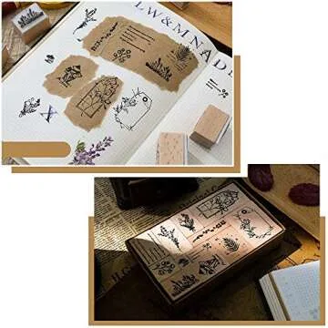 NOGAMOGA 12pcs Plant Pattern Wooden Rubber Stamps for Crafts