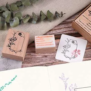 NOGAMOGA 12pcs Plant Pattern Wooden Rubber Stamps for Crafts