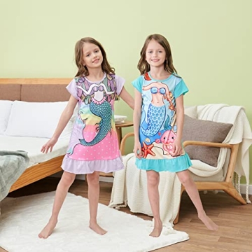ZEBZOO Unicorn Mermaid Nightgowns for Girls 5-6 Years