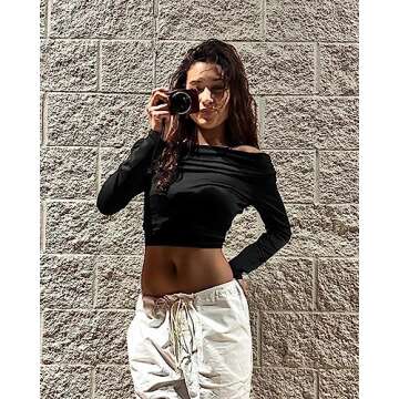 EMMIOL Y2K Sexy Off Shoulder Cropped Tee for Women