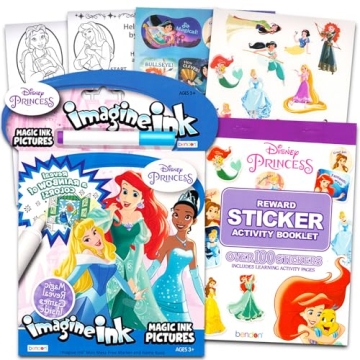 Disney Princess Imagine Ink Book and Sticker Book Set with 2 Books and Marker
