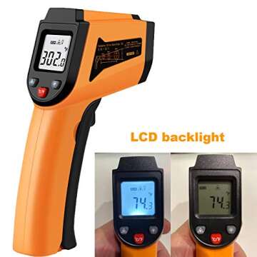 Temperature Gun for Cooking, Digital Infrared Thermometer Non-Contact -58℉ - 752℉ (-50℃ to 400℃) LCD Screen Digital Temperature Gun Alarm Setting for Cooking BBQ