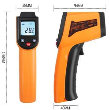 Temperature Gun for Cooking, Digital Infrared Thermometer Non-Contact -58℉ - 752℉ (-50℃ to 400℃) LCD Screen Digital Temperature Gun Alarm Setting for Cooking BBQ