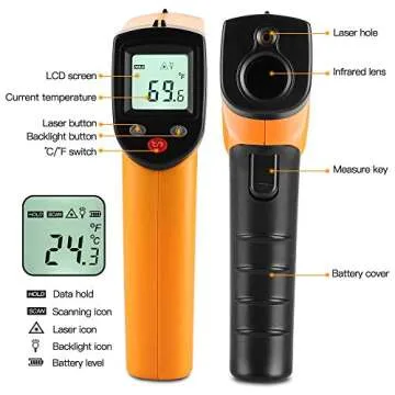 Temperature Gun for Cooking, Digital Infrared Thermometer Non-Contact -58℉ - 752℉ (-50℃ to 400℃) LCD Screen Digital Temperature Gun Alarm Setting for Cooking BBQ