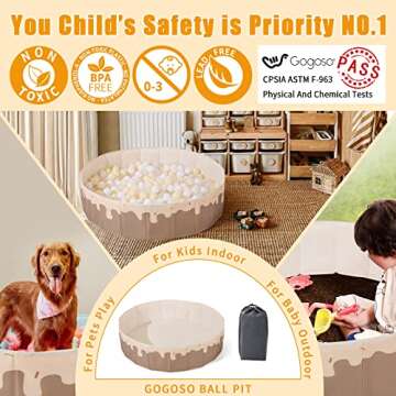 GOGOSO Beige Ball Pits for Toddlers Pets with Storage Bag Gifts for Baby Girls Boys Kids Dogs as Play Yard, Baby Playpen, Fence, Oxford Foldable Ball Pool (Balls Not Included),40Inch,Candy