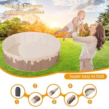 GOGOSO Beige Ball Pits for Toddlers Pets with Storage Bag Gifts for Baby Girls Boys Kids Dogs as Play Yard, Baby Playpen, Fence, Oxford Foldable Ball Pool (Balls Not Included),40Inch,Candy