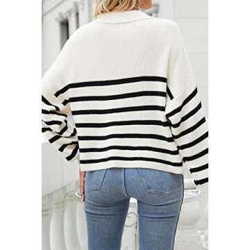 CHYRII Women Oversized Puff Sleeve V Neck Knitted Pullover