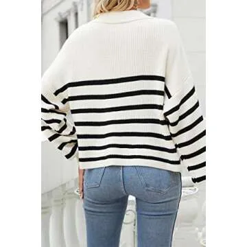 CHYRII Women Oversized Puff Sleeve V Neck Knitted Pullover