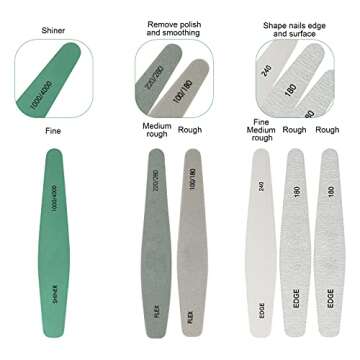 Nail Files, AHIER Nail Buffers Emery Boards Gel Nail Polish Remover Washable Different Grit Nail File Set 6pcs