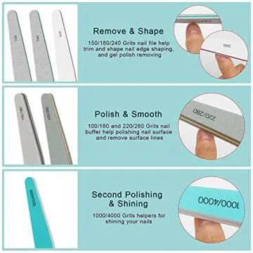 Nail Files, AHIER Nail Buffers Emery Boards Gel Nail Polish Remover Washable Different Grit Nail File Set 6pcs