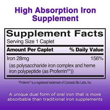 Feosol Complete Iron Supplement Caplets, Bifera Iron for High Absorption, Heme and Non-Heme Dual Act...