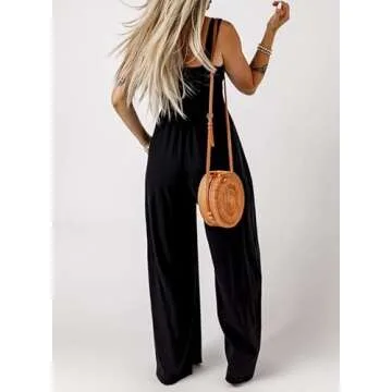 Dokotoo Loose Jumpsuits for Women Overalls Oversized Solid Color Wide Leg One Piece Sleeveless jumpsuit Long Pant Romper with Pockets 2024 Fashion Black Large