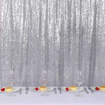 TRLYC 3FT x 7FT Silver Sequin Backdrop for Events