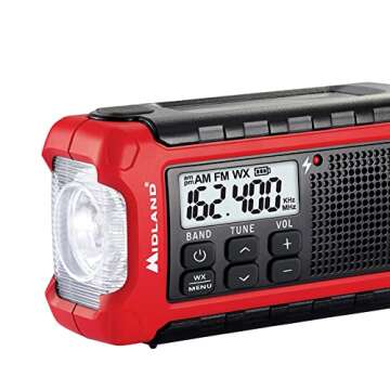 Midland - ER210 Emergency Compact Crank Weather AM/FM Radio - Multiple Power SOS Emergency Flashlight, NOAA Weather Scan + Alert