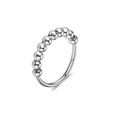 S925 Sterling Silver Fidget Ring Jewelry Sliding Ten Beads Ring Silver Anti Stress Anxiety Spinner Rings for Women Men (8)