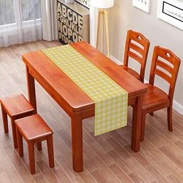 Nepnuser Linen Yellow and White Buffalo Plaid Table Runner Easter Gingham Checkered Birthday Party Decoration Farmhouse Home Kitchen Decor