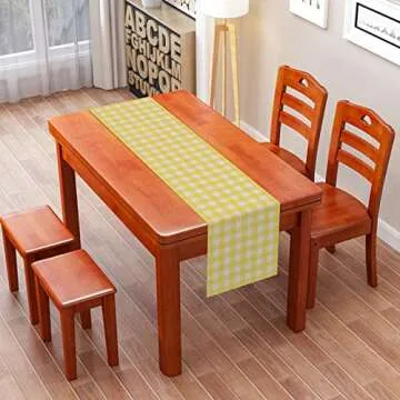Nepnuser Linen Yellow and White Buffalo Plaid Table Runner Easter Gingham Checkered Birthday Party Decoration Farmhouse Home Kitchen Decor
