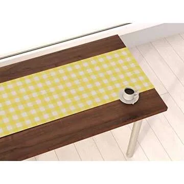 Nepnuser Linen Yellow and White Buffalo Plaid Table Runner Easter Gingham Checkered Birthday Party Decoration Farmhouse Home Kitchen Decor
