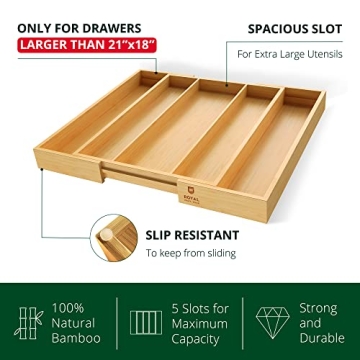 Elegant Bamboo Kitchen Drawer Organizer - Adjustable Utensil Holder