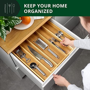Elegant Bamboo Kitchen Drawer Organizer - Adjustable Utensil Holder