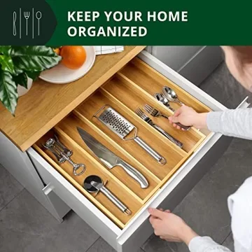 Elegant Bamboo Kitchen Drawer Organizer - Adjustable Utensil Holder