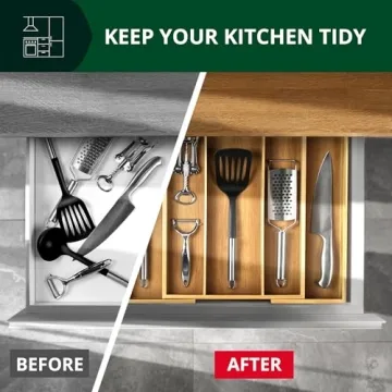 Elegant Bamboo Kitchen Drawer Organizer - Adjustable Utensil Holder