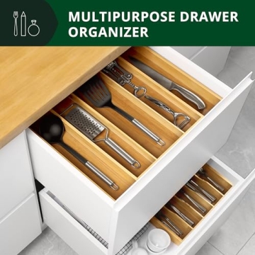 Elegant Bamboo Kitchen Drawer Organizer - Adjustable Utensil Holder
