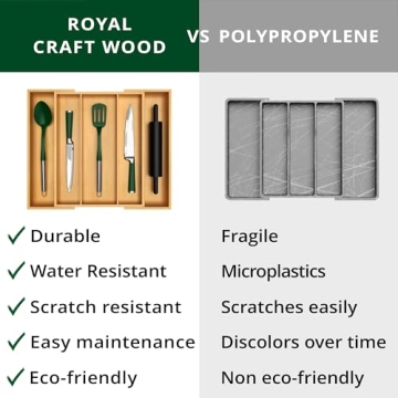 Elegant Bamboo Kitchen Drawer Organizer - Adjustable Utensil Holder