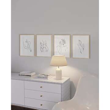 RipGrip Minimalist Line Art Prints Set of 4| Aesthetic Posters, Apartment Decor, Minimalist Art Print, Fine Line Art, Black and White Abstract Minimalist Wall Art for Women UNFRAMED (8x10)