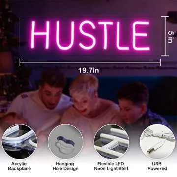 Hustle Neon Wall Sign - Bright Pink LED Light for Decor