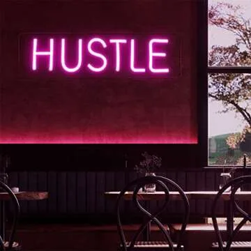 Hustle Neon Wall Sign - Bright Pink LED Light for Decor
