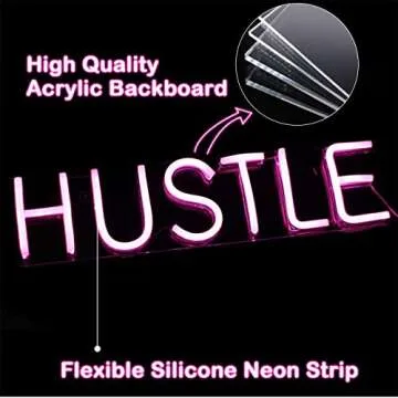 Hustle Neon Wall Sign - Bright Pink LED Light for Decor
